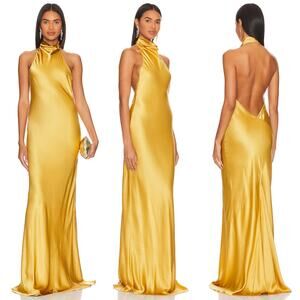 Amanda Uprichard | Rainier Gown Tunisia Mustard Yellow Gold Silk Backless Maxi S